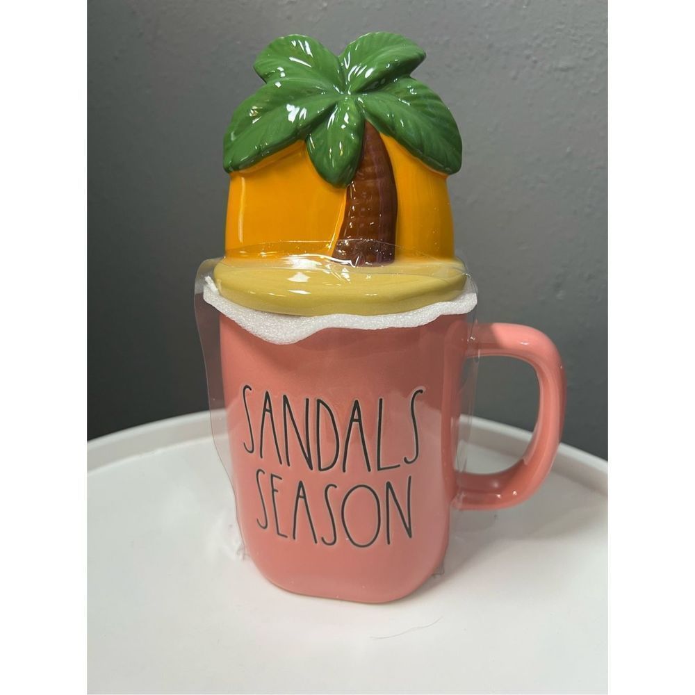 New in packaging Rae Dunn “Sandals Season” Mug with Topper